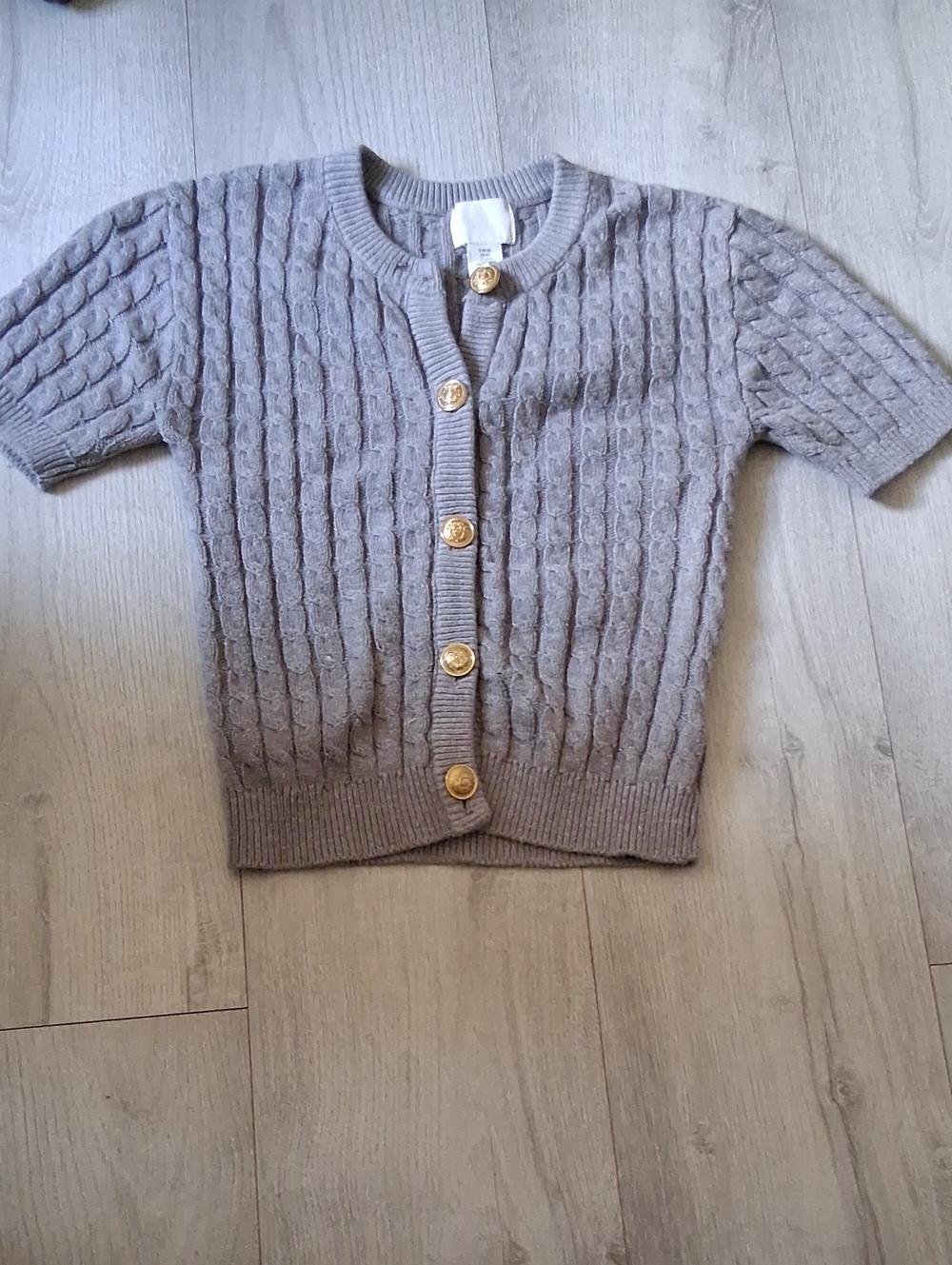 H&M Taupe Cable-Knit Short Sleeve Cardigan with Gold Button
